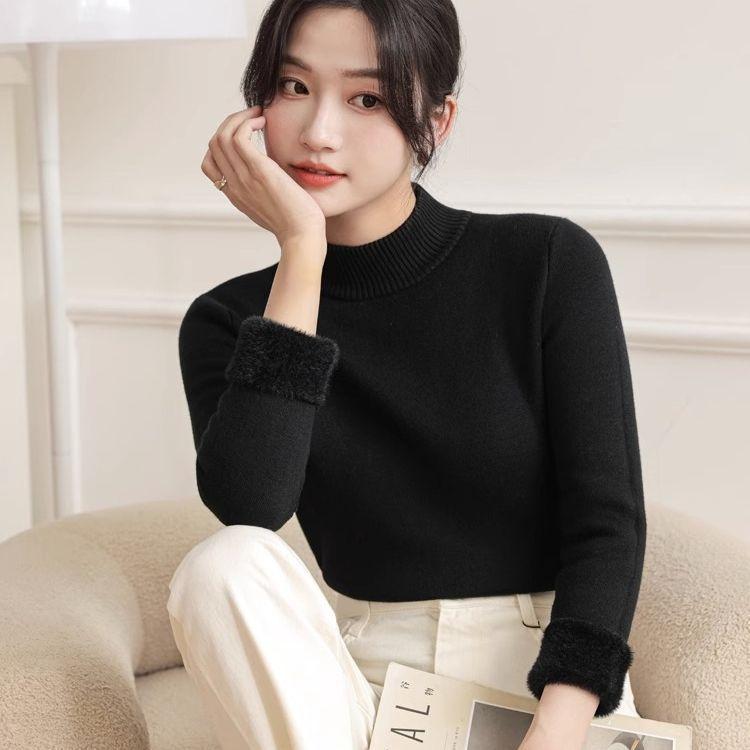 Autumn and Winter Velvet Knitted Sweater Pullover High Neck Knitted Sweater for Women