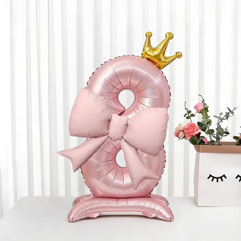 40inch Pink Crown Aluminum Foil Number 1st Balloon with Pink Bow Balloon for Birthday Party Decor Supplies Girls First Birthday