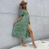 Letní dámské šaty s výstřihem do V Zelené Slim Temperament Elegantní šněrovací šaty s potiskem