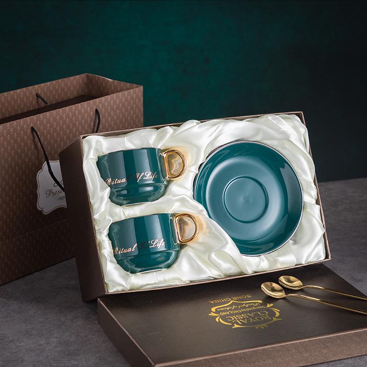 Luxury European-Style Golden Handle Ceramic Coffee Cup & Saucer Set