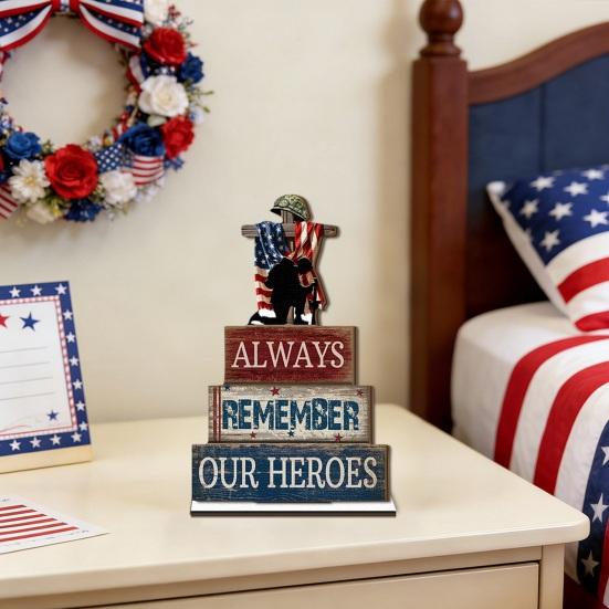 Independence Day Wooden Table Sign, Patriotic Statue of Liberty Gnome Star Freedom Decor, Table Centerpiece for Holiday Party, Fourth of