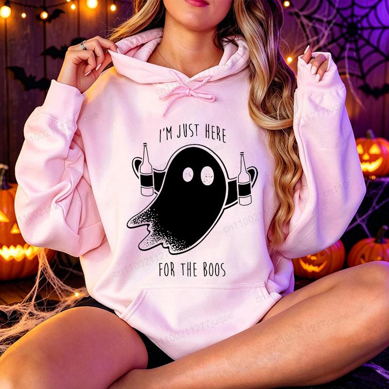 I'm Just Here for The Boos Men's Hoodies Halloween Party Men's Women Hoodies Halloween Drinking Funny Ghost Beer Sweatshirt Gift