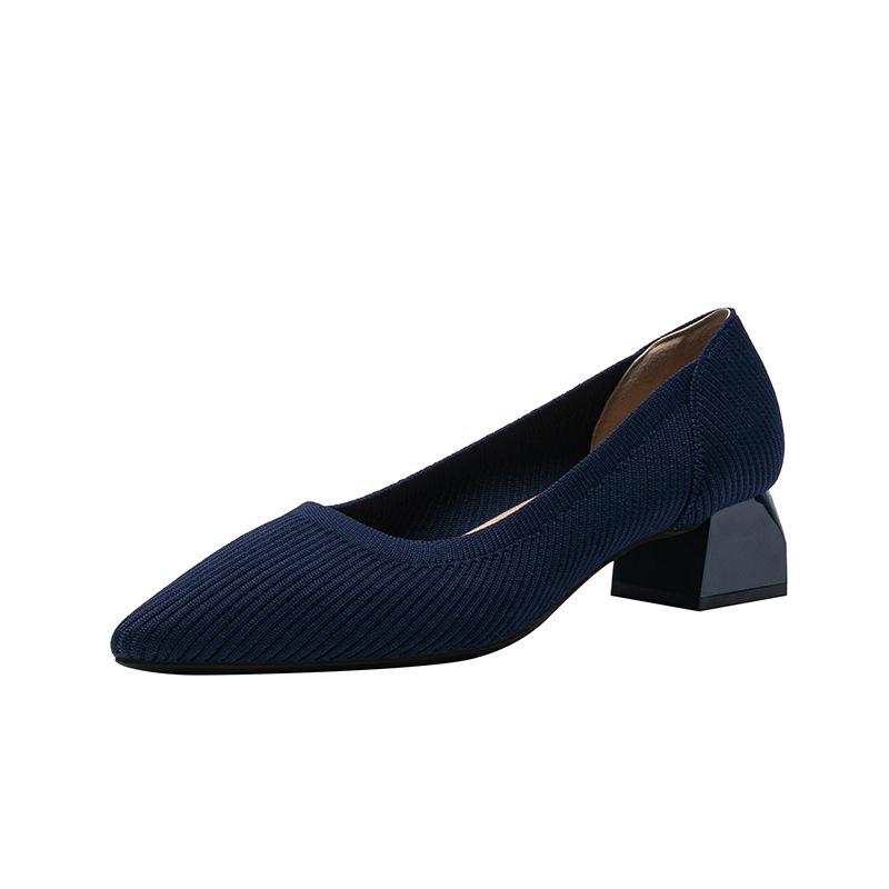 Women's Pumps Kitten Heels Pointed Toe Knit Slip On Low Heel Casual Formal Dress Shoes Work Office Business Chunky Heels Dressy Heels for Women