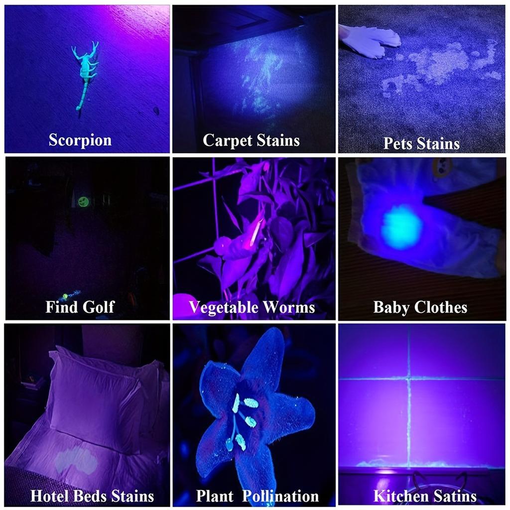 5W 365nm UV Black Light Torch Rechargeable High-Intensity 365nm UV Flashlight Ultraviolet Detector for Jade Money Pet Stain Tool
