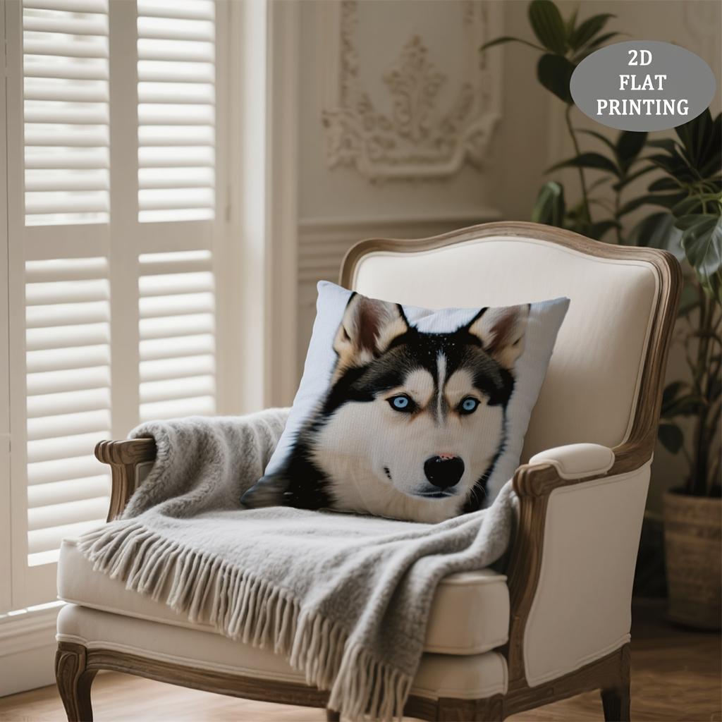 1pc Husky Dog Plush Throw Pillow Cover - Siberian Husky Face Design, Soft Couch Cushion Cover Suitable for Sofa & Bed Decor