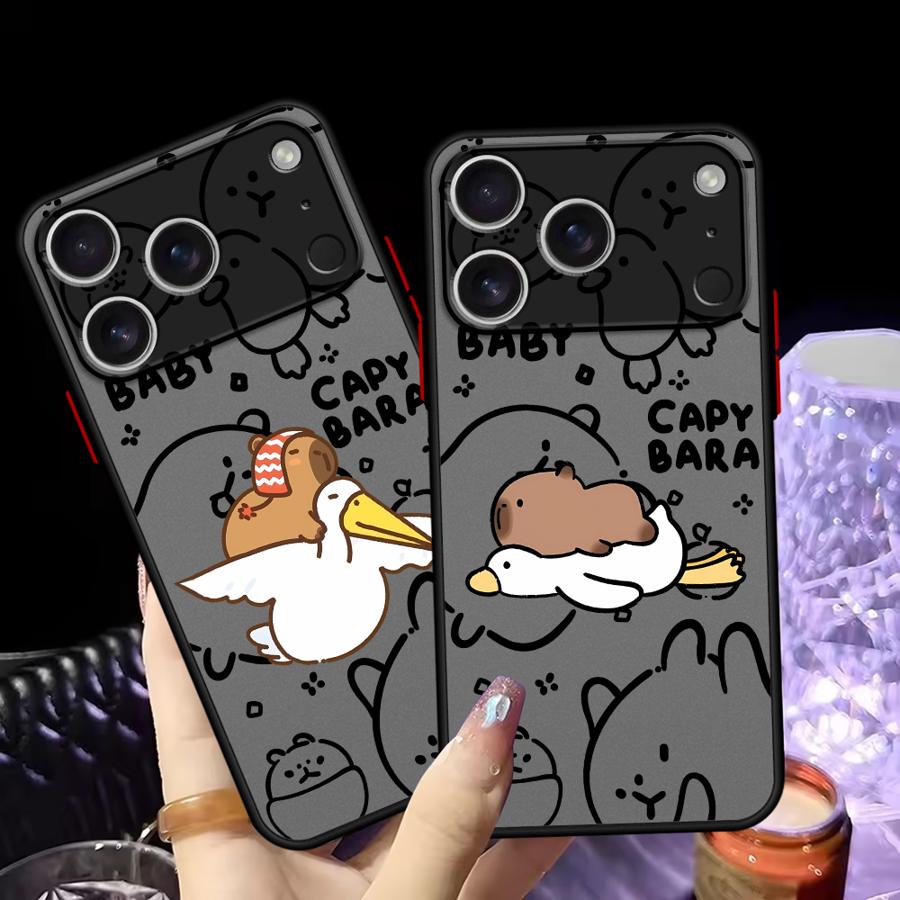 Case for iPhone 17 16 Pro Max 16e XS 13 Mini 14 17 Air 15 Plus 12 11 Back Phone Cover Cartoon Couple Goose