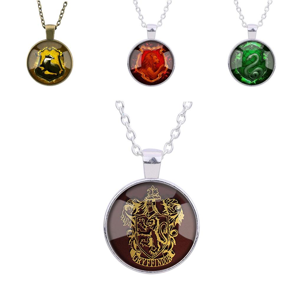 Harry Potter Hogwarts Crest Silver Necklace With Glass Pendant For Fans And Cosplay