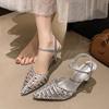 Rhinestone Bag Head Hollow Sandals Women's Large Size Summer New Models with High Heels Niche Temperament