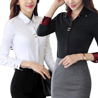 Office Lady Turn Down Collar Long Sleeve Buttons Cuff Cotton Plus Size Shirt