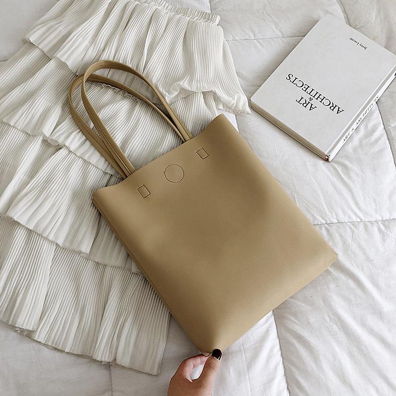 Korean Simple Solid Color Shoulder Bag Large Capacity Commuter Tote Bags Ladies PU Leather Handbags For Women Gifts