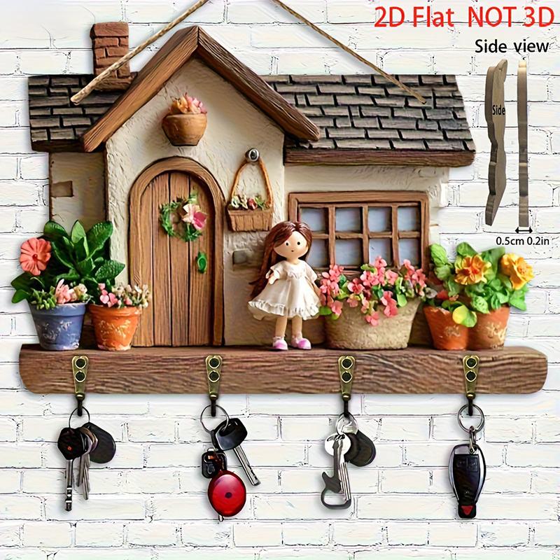Flat Key Holder Orderliness Wood Space Saving Artistic Cafes Retro Style Home Storage DIY Installation Gift Giving Practicality