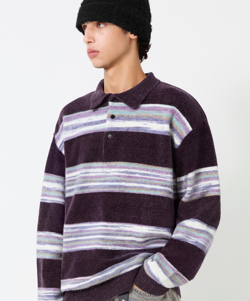 TRILLION Gradient Stripe Velvet Collar Knit_Purple