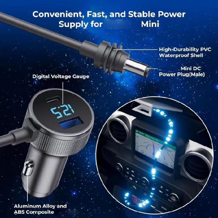12V to 30V Car Power Adapter with USB C and USB-A Port, Real Time Voltages Display, Waterproof Build, for Flexible Vehicle Power Layouts