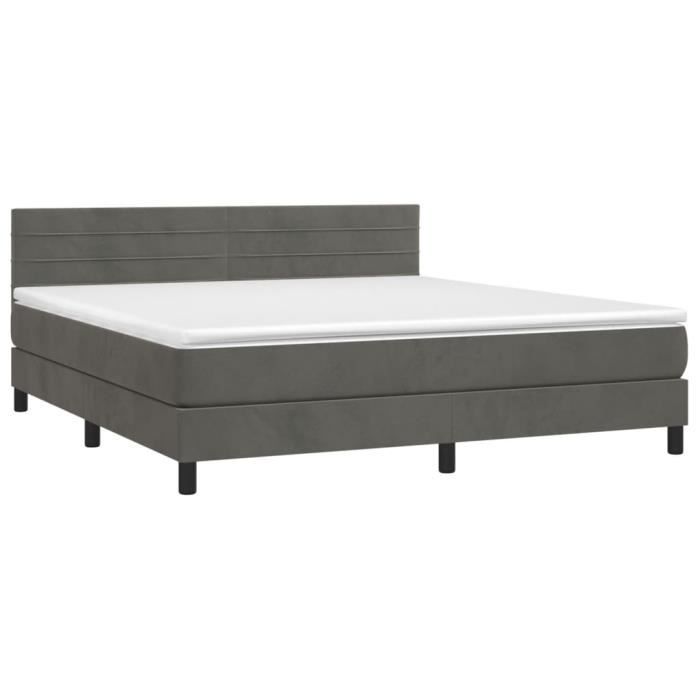 3141372 vidaXL Lit à sommier tapissier et matelas Gris foncé 160x200cm Velours