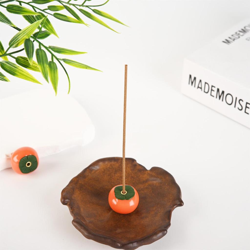 Mini Persimmon Ruyi Incense Burner: Antique Chinese Zen Ceramic Holder for Home Decor
