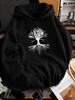 Unisex Hoodie, Halloween, White Tree Of Life Graphic, Pullover Sweatshirt, Streetwear Casual Style, Autumn Winter Daily Wear, Front Pocket And Drawstr