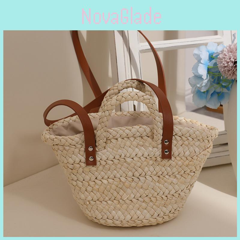 Stylish Corn Husk Woven Bag Fresh And Sweet Design Handcrafted Women's Bag Medium Size