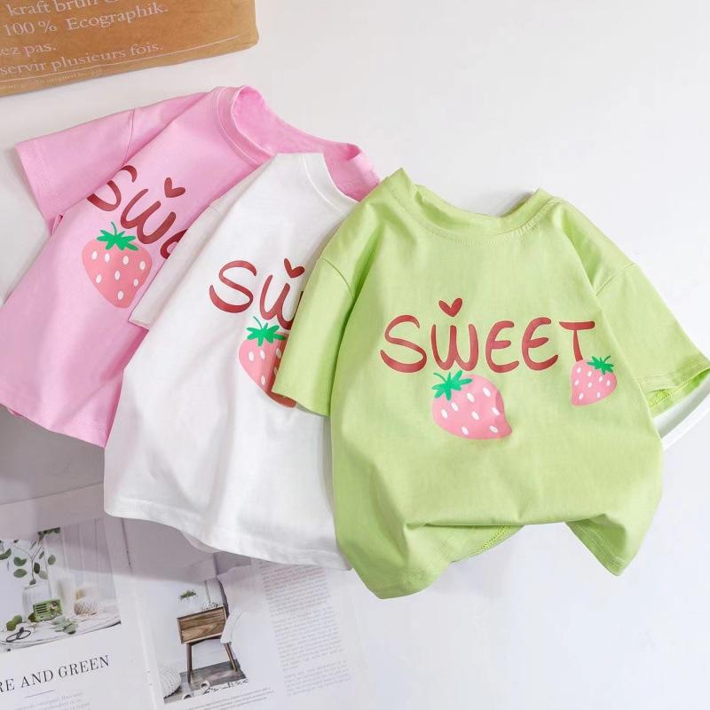 Girls Summer Cotton Short Sleeve T Shirt Cute Round Neck Top For Kids