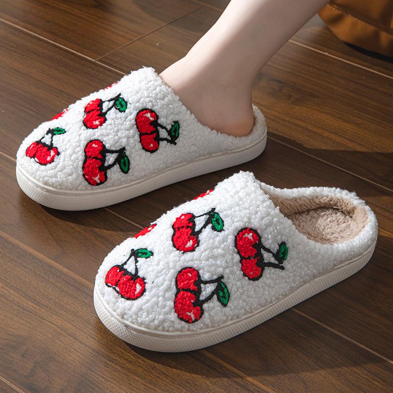 Embroidered Fruit Design Men's & Women's Indoor Cotton Slippers