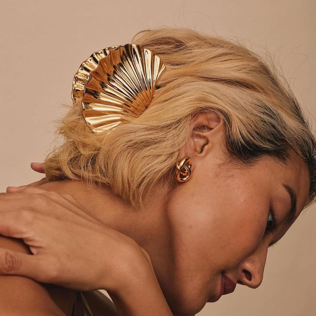 Shell Claw Clip,2 Pcs Metal Seashell Hair Clip Hair Accessories for Women and Girls,Fashion Hair Claw Suitable for Most Hairstyles,Such As Thick and