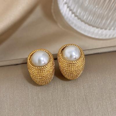 Flashbuy Boucles d'oreilles tendance couleur or en acier inoxydable spirale incrustées de zircons pour femmes simples tempérament accessoires d'oreille cadeau