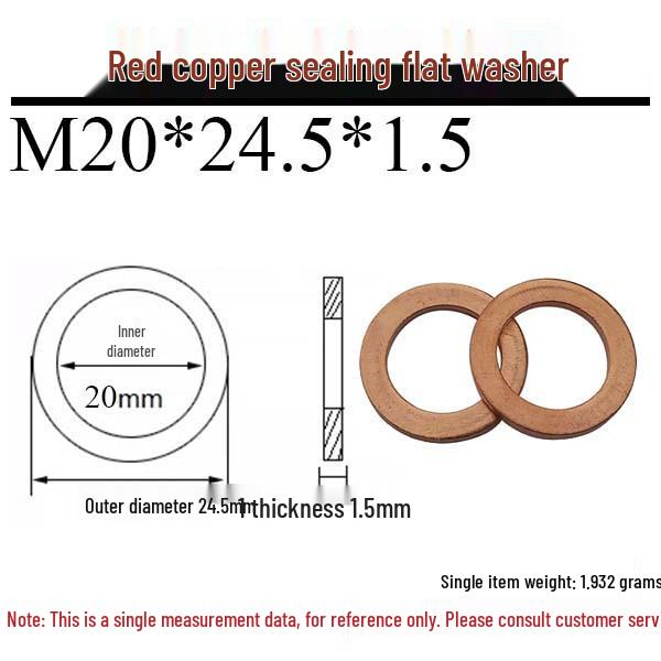 Annealed Red Copper Gasket Washer Pad for Sealing Fastener, M4-M34