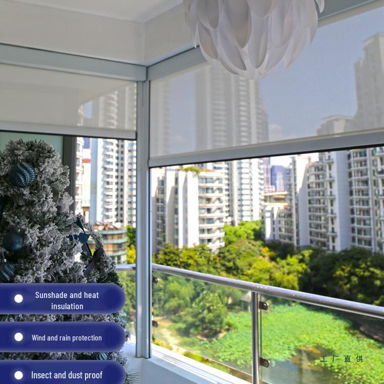 Smart Windproof Electric Roller Blind: Automatic Lifting, Light Blocking, Rainproof, Mosquito-Proof, Remote-Controlled Balcony Curtain.
