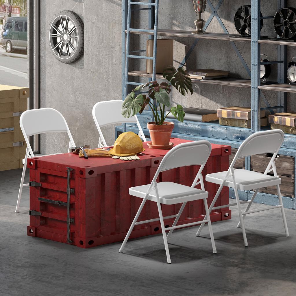Set of 4 Folding Chairs, Portable Dining Chairs, Steel Frame, 45 X 46 X 78 Cm, White