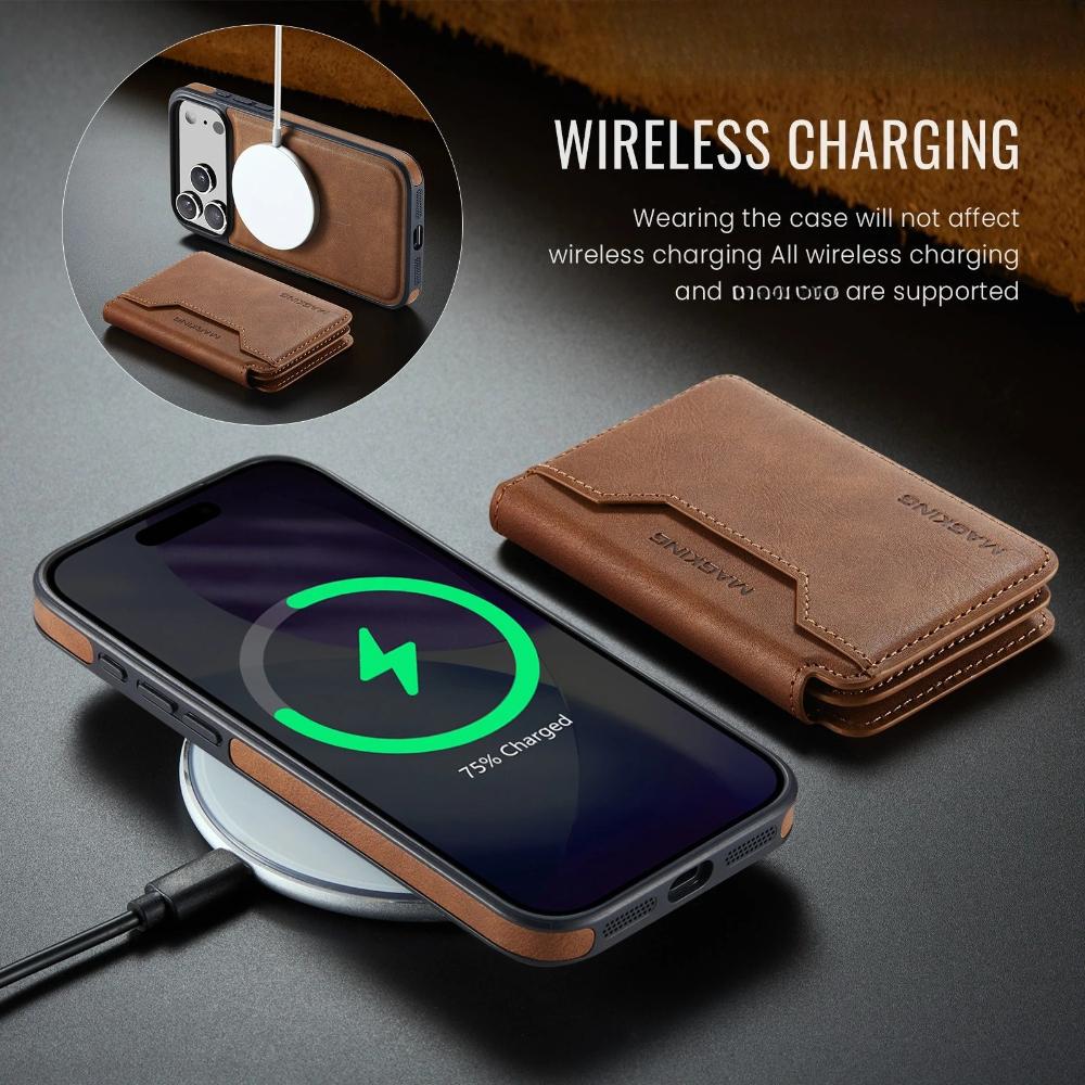 Luxury Leather Phone Case for iPhone 17 Pro Max Air 16e 16 Plus 15 14 13 12 Magnetic Attraction Detachable Card Holder Wallet