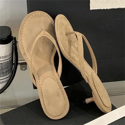 Moda de Verano Zapatillas Finas de Tacón Bajo para Mujer Punta Redonda con Clip Playa Sandalias Casuales Chanclas Zapatos De Mujer