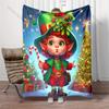 Festive Christmas with Elf Scene Pattern Blanket Flannel Material Soft Warm for All Seasons, Home Outdoor Camping Picnics RV