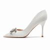 6-Niche Design Texture Side Empty High Heels Rhinestone Metal Buckle Stiletto Single Shoes Pointed Women's Shoes