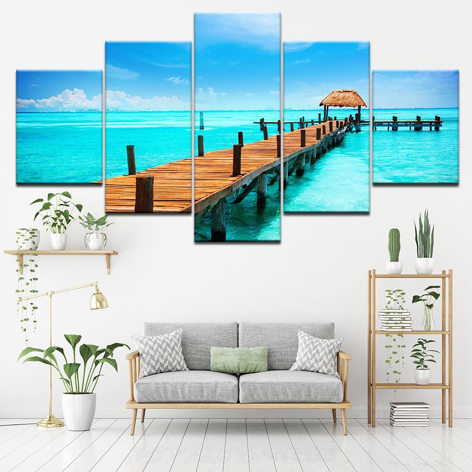 Canvas Painting Tropical island natural scenery 5 Pieces Wall Art Painting Modular Wallpapers Poster Print Home Decor