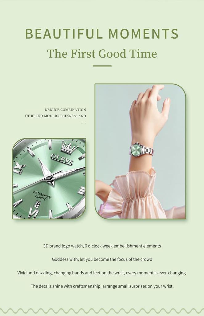 OLEVS Quartz Stainless Blue Women's Watch, Cute, Lightweight, Steel, Waterproof, Luminous, Gift,