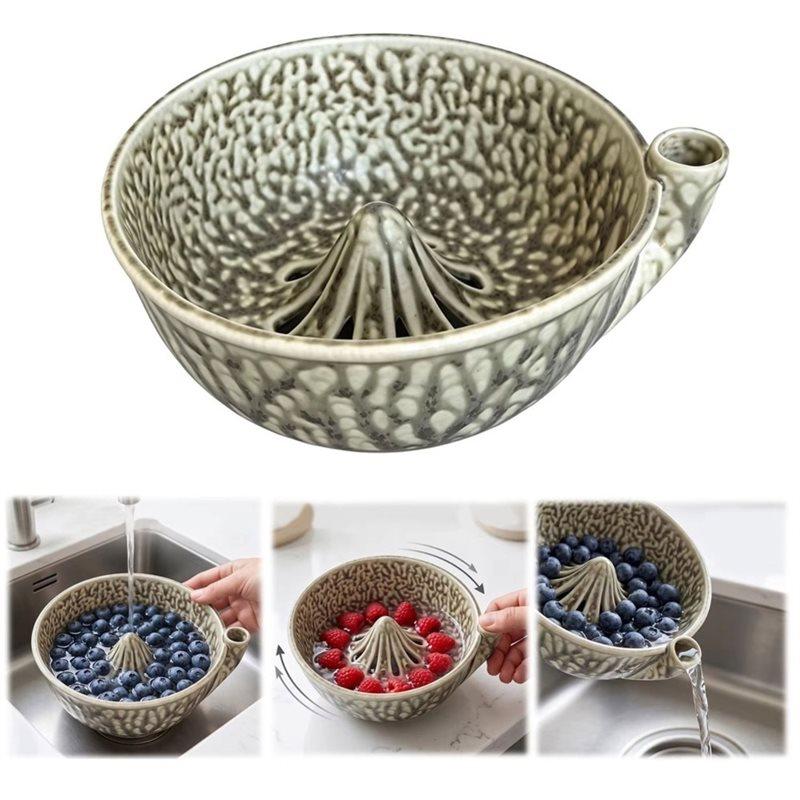 J1UL1N Berry For Cleaning Bowl Ceramic Rinse Bowl 360 Degree Rotating Swirling For Berries Vegetables