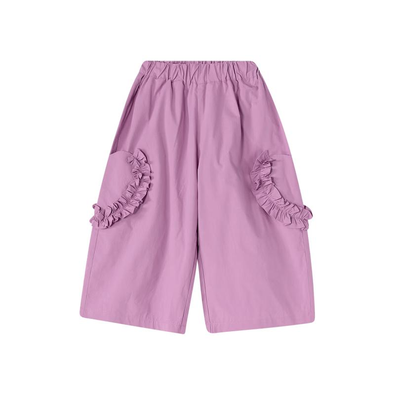 Deesha Girls  2026 Summer Heart Patch Pocket Wide-Leg Pants 130