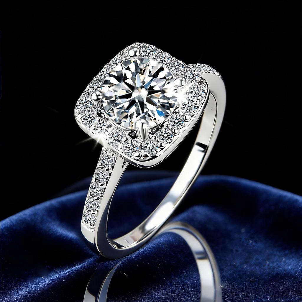 BLUEONE Moissanite Ring Engagement Ring Electroplated 18K White Gold Hand Jewelry Spot