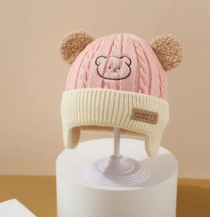 

Baby Bear Knit Hat with Ears & Soft Earflap Cap for Boys & Girls Hat for Christmas Knitted Design with Bear Ears & Soft Fleece розовый
