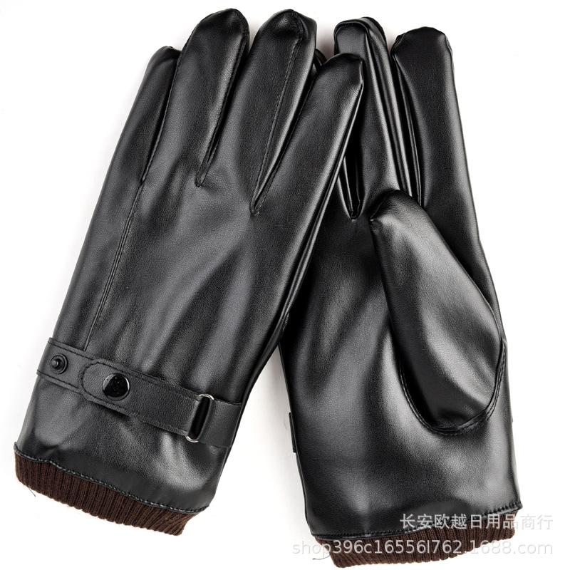 Leather gloves men's winter warm outdoor riding fleece thickened cold-proof women's touch screen cycling motorcycle gloves