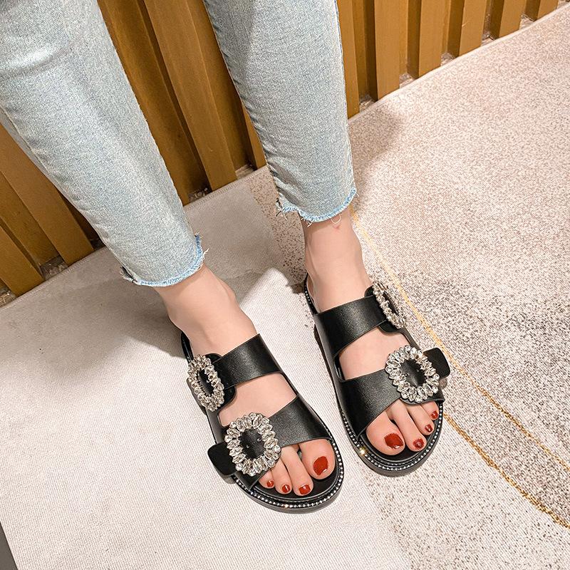 Slippers women's summer wear trendy new platform buckle rhinestone beach sandals