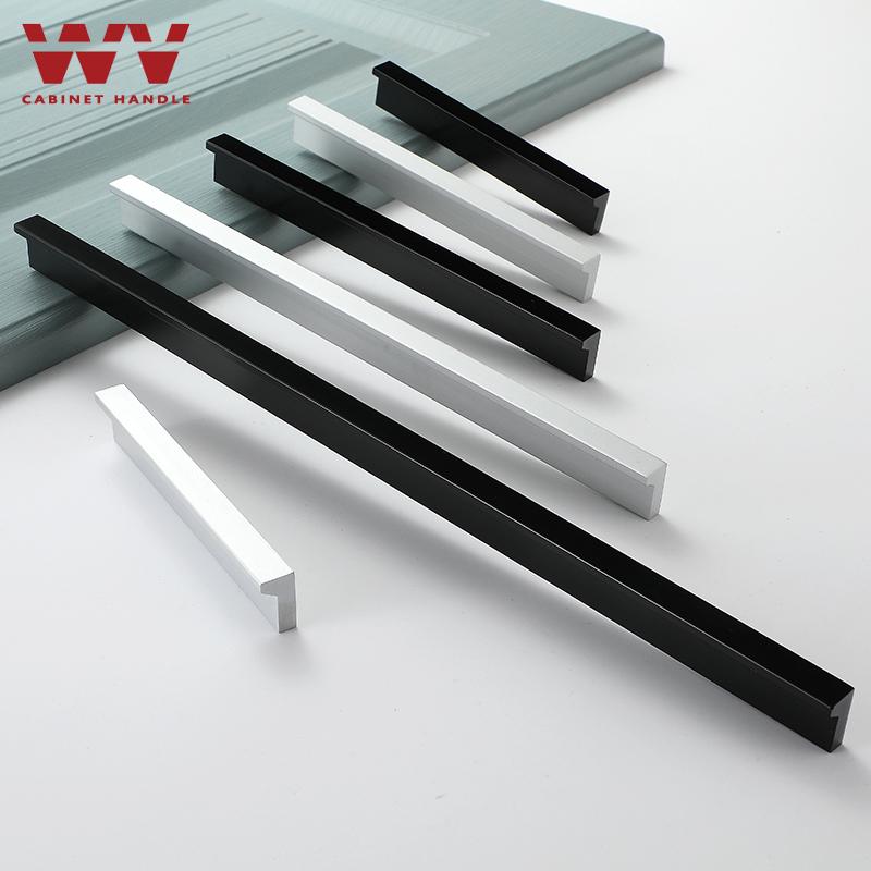 WV Silver Black Kitchen Cabinet Handles Dressers Closet Aluminum Knobs Pulls Drawer Furniture Handle Cupboard Wardrobe Hardware
