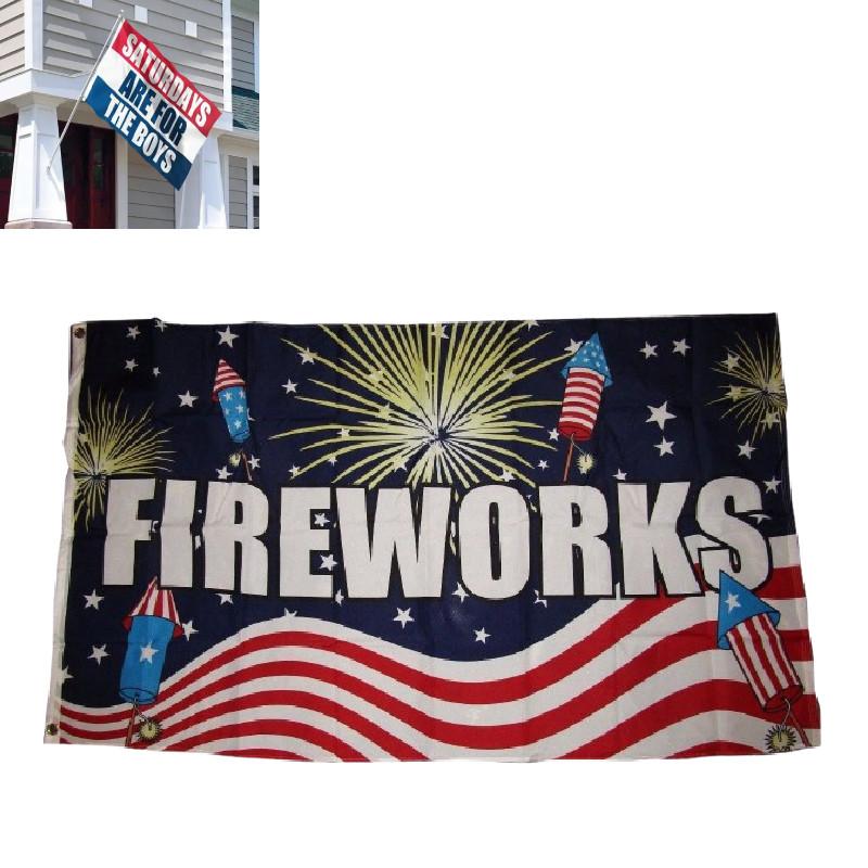 Fireworks Letter Pattern Flag Banner Fade Resistant Outdoor Decoration Gift