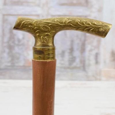 Gehstock Holz und Messing Elegant Goldener Stock Geschenk für Großvater Vater Hochzeitssitzung