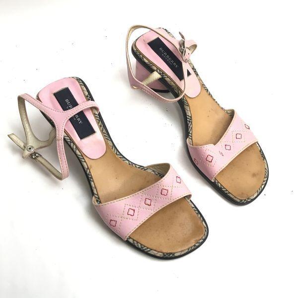 BURBERRY LONDON Leather Heel Sandals [24.5E/Pink] Open Toe Pumps(USED)