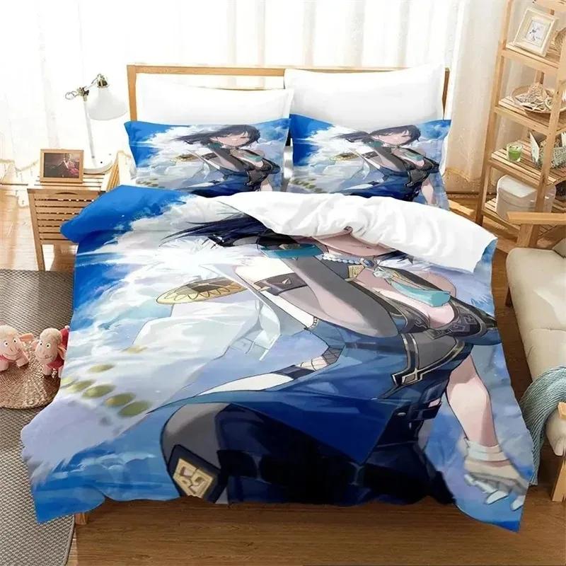 Anime Game Yelan Genshin Impact Bedding Sets Exquisite Bed Supplies Set Duvet Cover Bed Comforter Set Luxury Birthday Gift