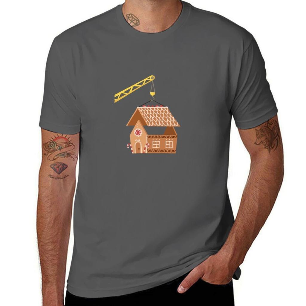 Gingerbread House Construction TShirt Vintage Print Crew Neck Tee