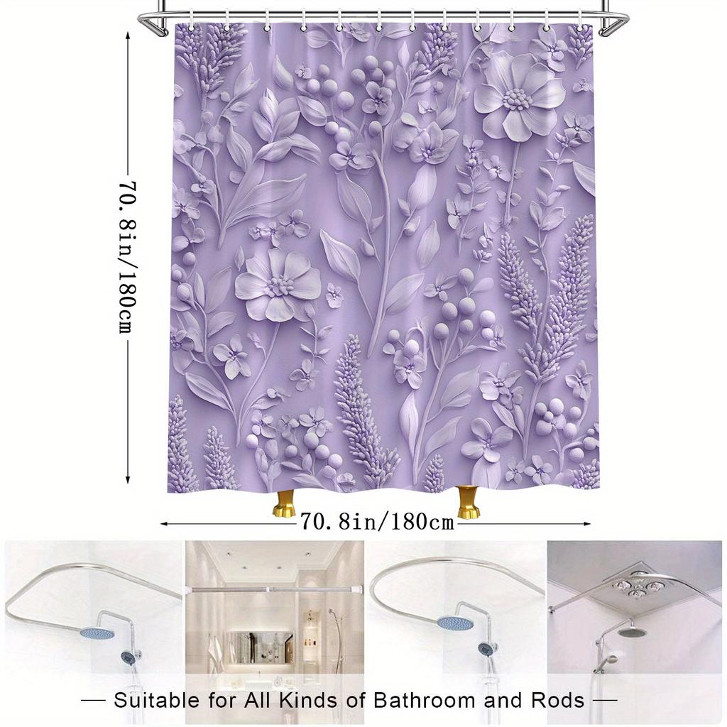 1pz Tenda da Doccia Botanica Viola Elegante Resistente all'Acqua, Tessuto in Poliestere Intrecciato con Design Floreale Realistico,