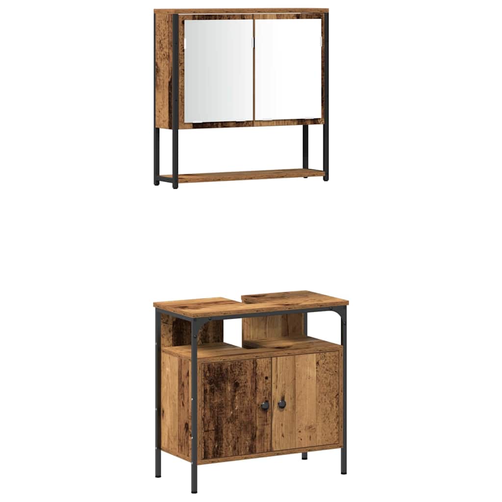 Bathroom Furniture Set with Shelf and Door 3 Pcs Brown Particleboard