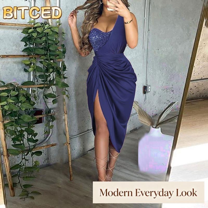 BITCED Fashion Summer Spring Solid Color Print Short Sleeve V-Neck Casual Dresses