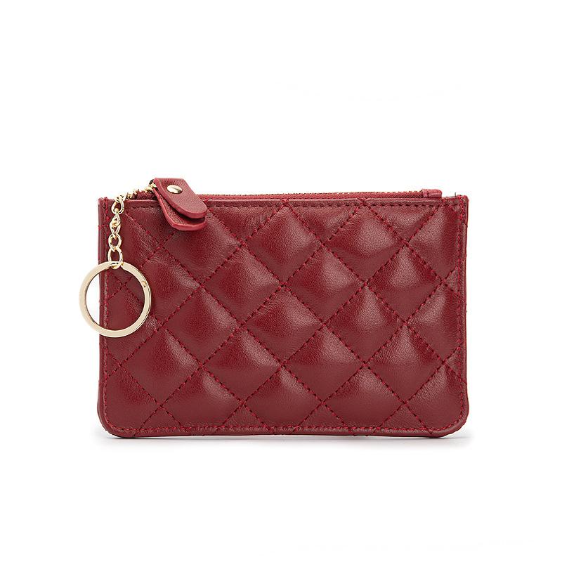 Ladies Sheepskin Rhombus Key Case, Soft Surface Change Storage Bag, Leather Multi-Function Ultra-Thin Card Case